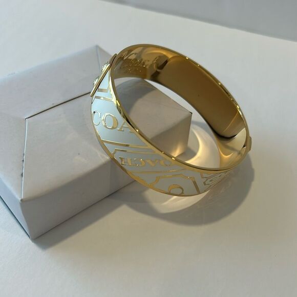 Coach Jewelry - NWB COACH Vintage Gold and White Logo
Bangle Bracelet-Authentic